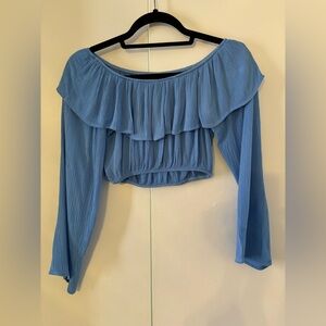 Enough About Me sky blue flowy crop top